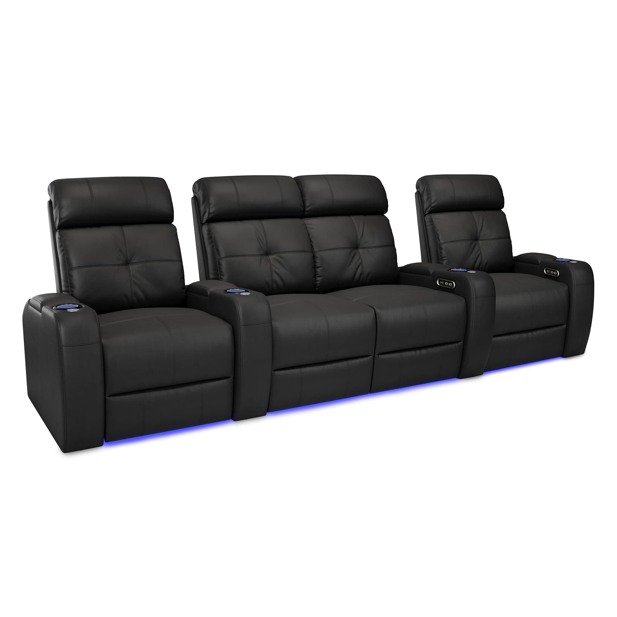 Valencia 2025 Verona Power Headrest Home Theater Seating – Top Grain Nappa Leather 9000 – Power Adjustable Headrest, USB-C Fast Charging, LED Cup Holders (Row of 4 Loveseat Center, Black)