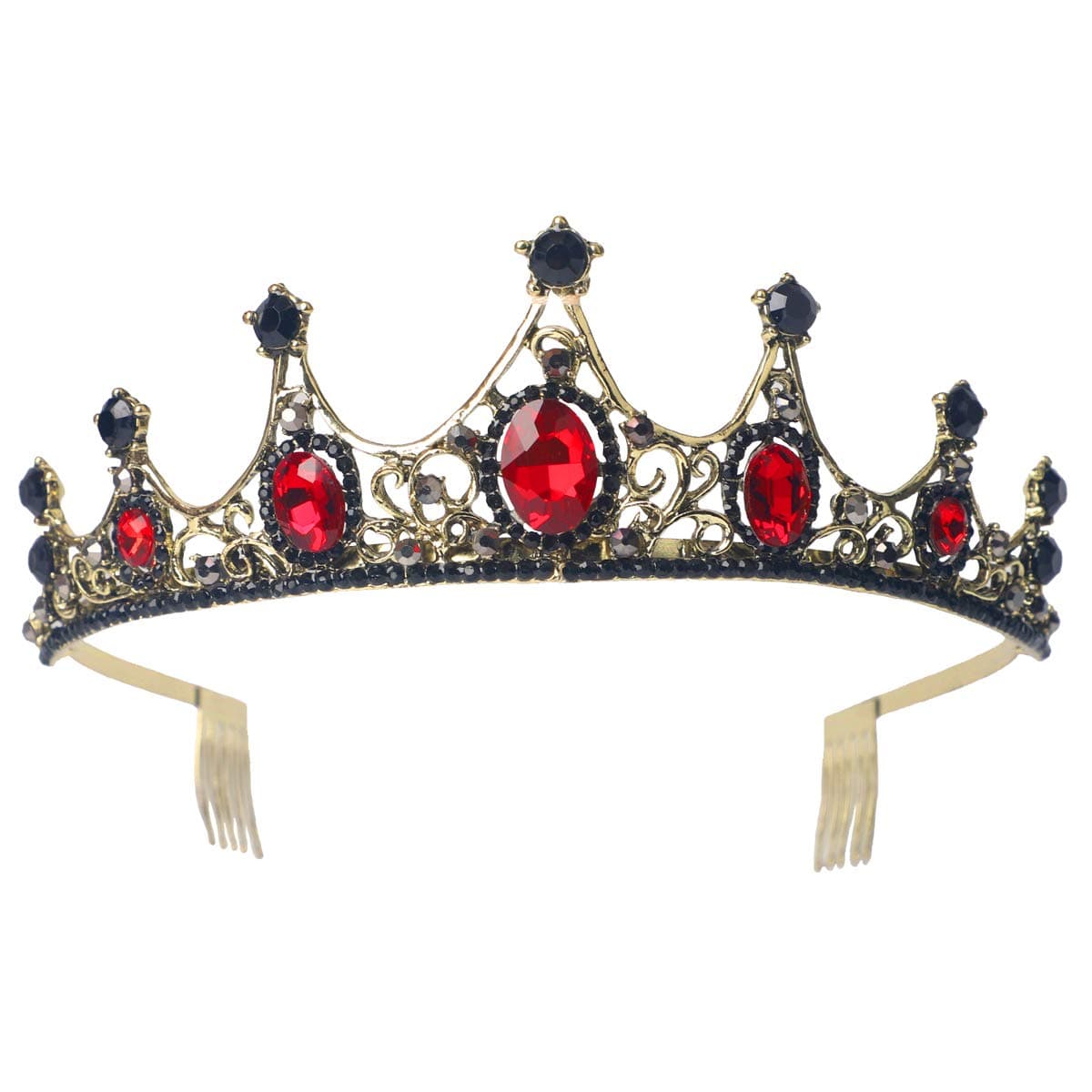 Sppry Women Tiara with Comb - Vintage Crystal Crown for Bridal Queen Girls at Wedding Birthday Pageant (Bronze-Red)