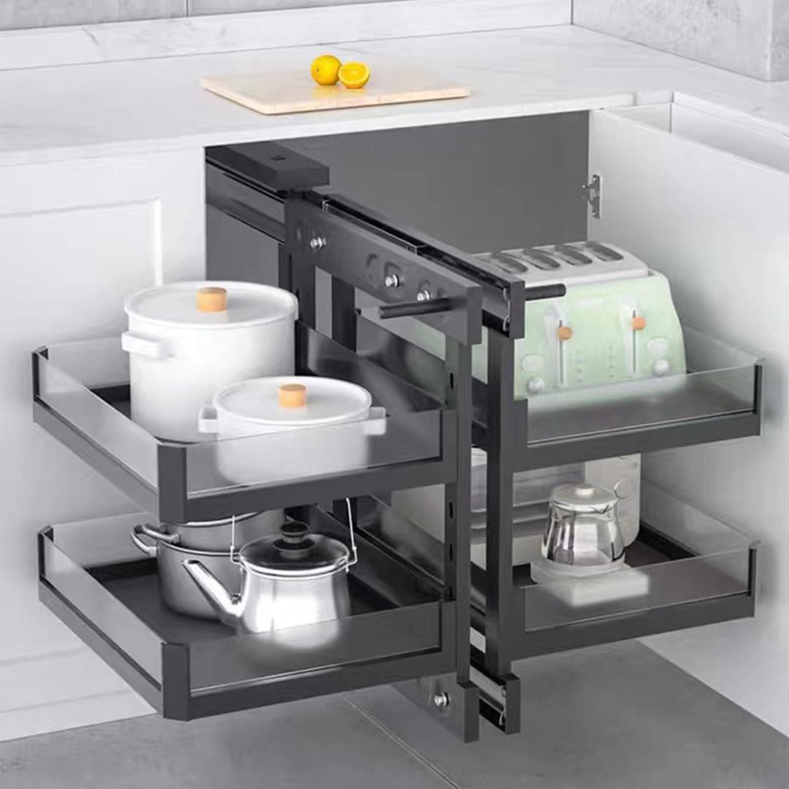 2-Tier Blind Corner Cabinet Pull Out Organizer,Extendable Cupboard Organiser Shelf for Blind Corner Kitchen,Left Right Open Compatible 800mm