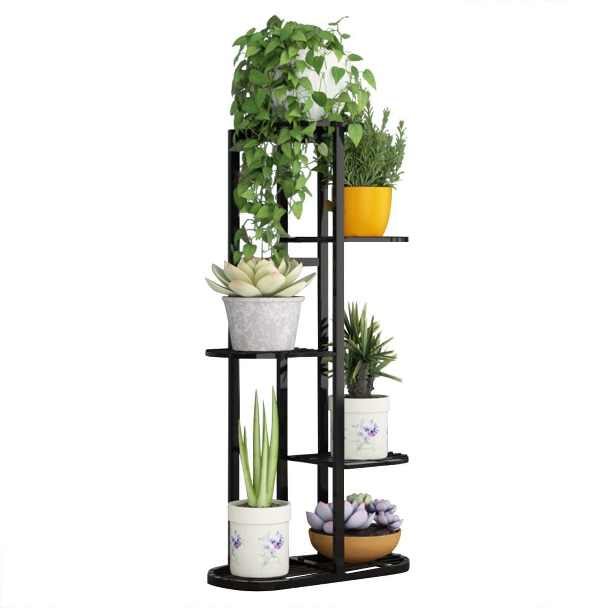 Indoor Display Rack 5 Tier Metal Plant Stand Flower Pots Holder (Black)