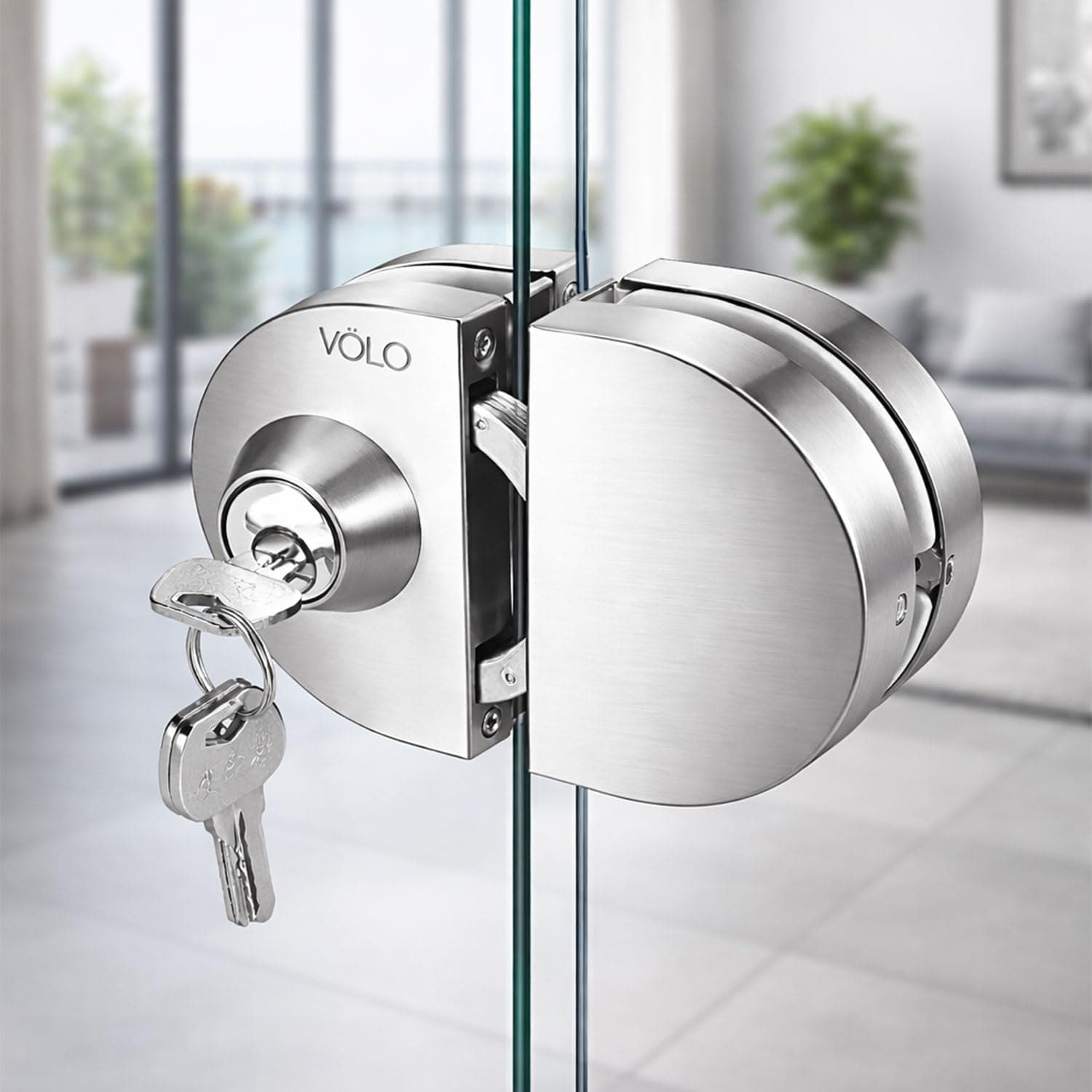 Volo Premium Stainless Steel Glass to Glass Door Lock with Computerised Brass Keys, One Side Key and One Side Knob (Silver)