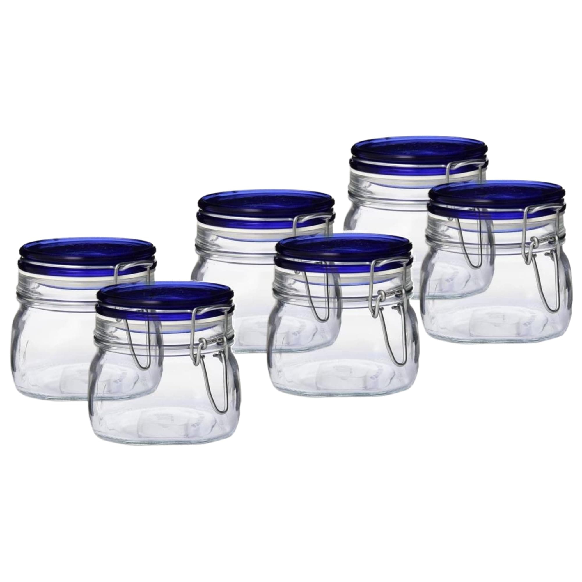 Fido Collection, 6 Pack, 17 Oz. Food Storage Glass Jars, Airtight Rubber Seal & Glass Lid, With Stainless Wire Clamp, Made In Italy.
