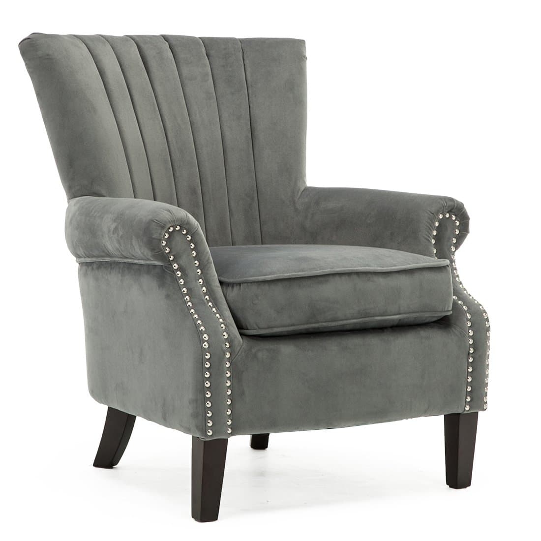 OLENKA VELVET WING BACK OCCASIONAL BEDROOM LIVING ROOM ACCENT CHAIR FABRIC ARMCHAIR (Grey, Velvet)