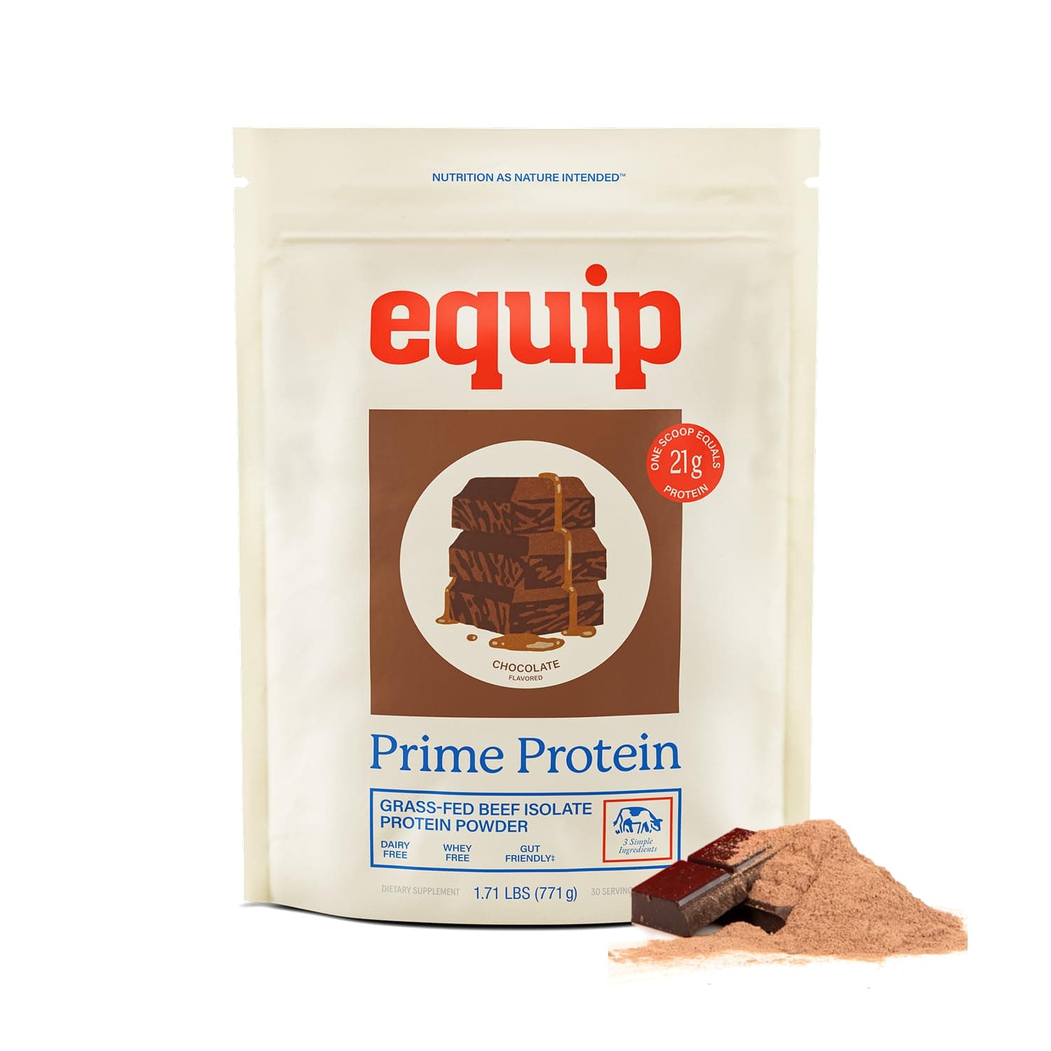 Equip Foods Prime Protein Powder | Clean, Grass Fed Beef Protein Powder | Carnivore Protein Isolate | Paleo, Keto Friendly | Gluten & Dairy Free | Helps Build & Repair Tissue | 30 Servings, Chocolate