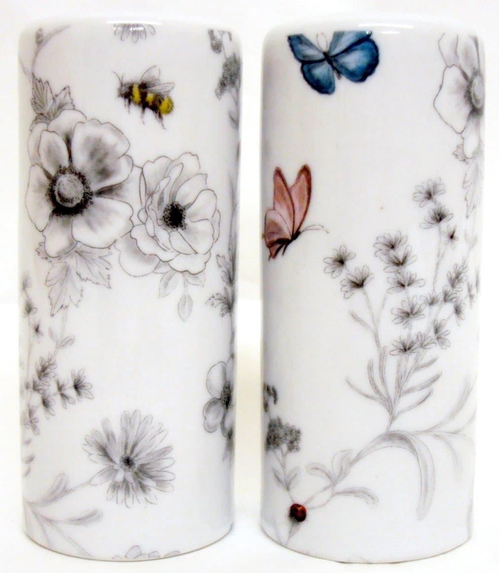 Secret Garden Salt & Pepper Ceramic Flowers & Butterflies Round Salt & Pepper Cruet Set Hand Decorated in UK Free UK Delivery