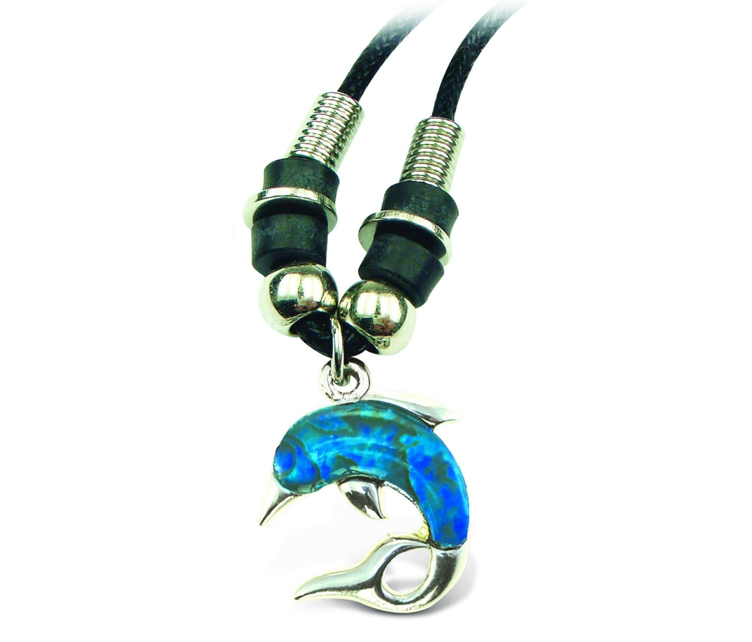Puzzled Wild Style Dolphin Necklace Jewelry - Authentic Pendant Made With Natural Paua Abalone Shell With Black Chain Necklace, Unique Charm Jewel for Daily, Casual and Formal Occasions - 18 Inches