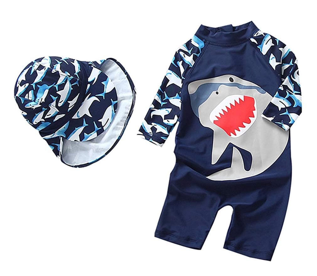 DNggAND Baby Boys Swimsuit One Piece Toddlers Zipper Bathing Suit Swimwear with Hat Rash Guard Surfing Suit UPF 50+