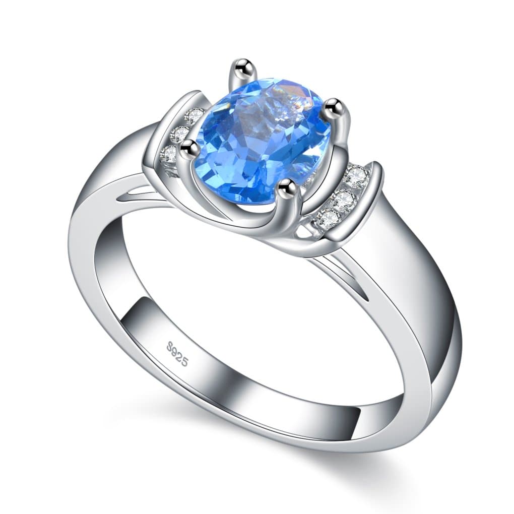 925 Sterling silver Women Ring Aquamarine blue crystal Stone wedding jewellery with nice gift box