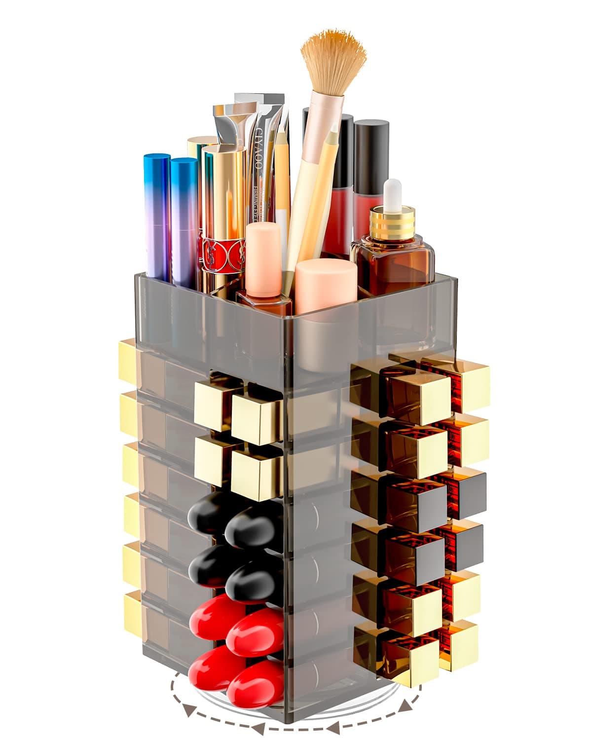 lexvss Lipstick Holder Organizer, 53 Slots Lip Gloss Storage Organizer, Rotating Cosmetic Lipsticks Display Stand Tower for Vanity Countertop Makeup Dresser Counter (Black)