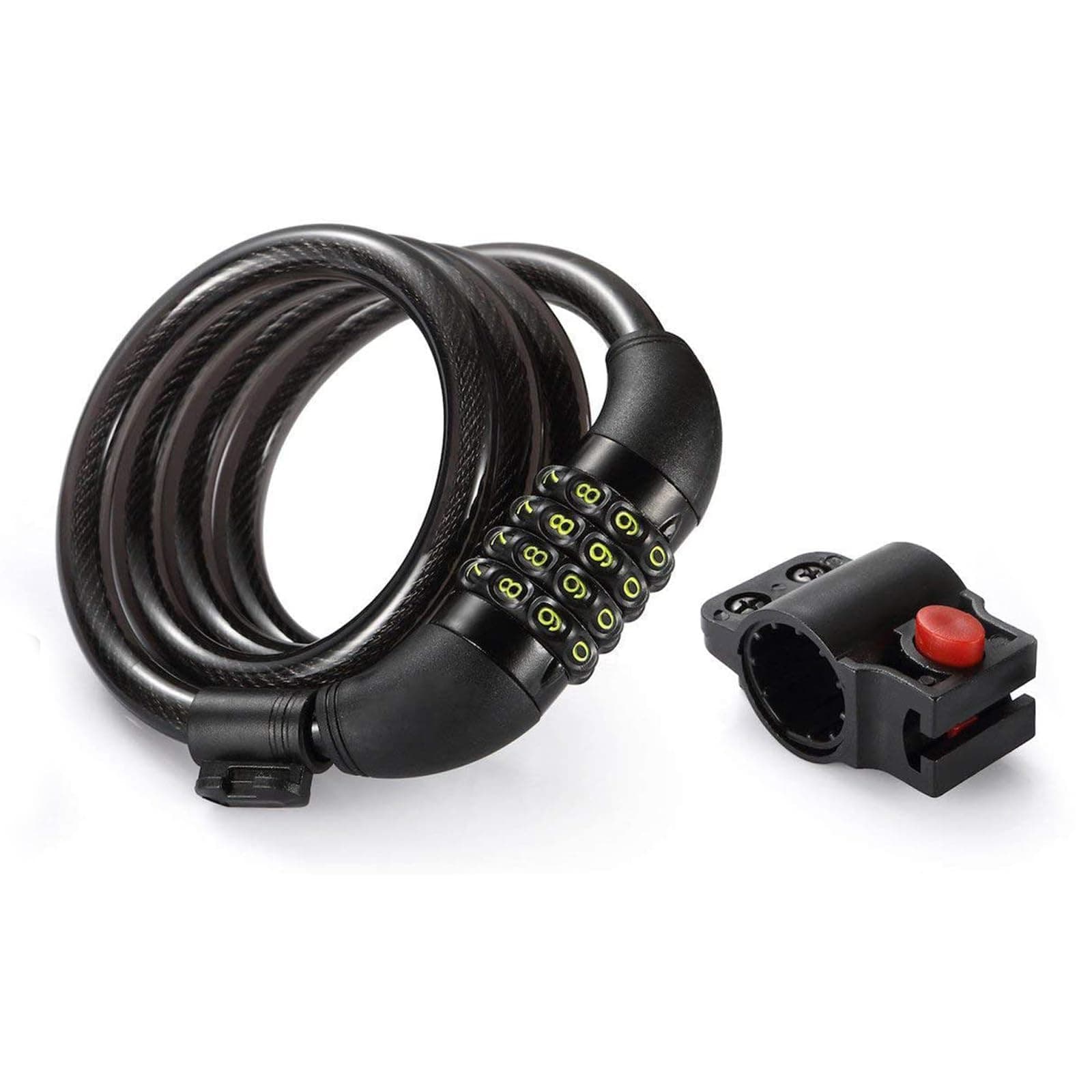 Titanker Bike Lock Cable,Kids Bike Cable Basic Self Coiling Combination Cable Combo Bike Locks with Complimentary Mounting Bracket, 1/2 Inch Diameter(4Feet, 6Feet)