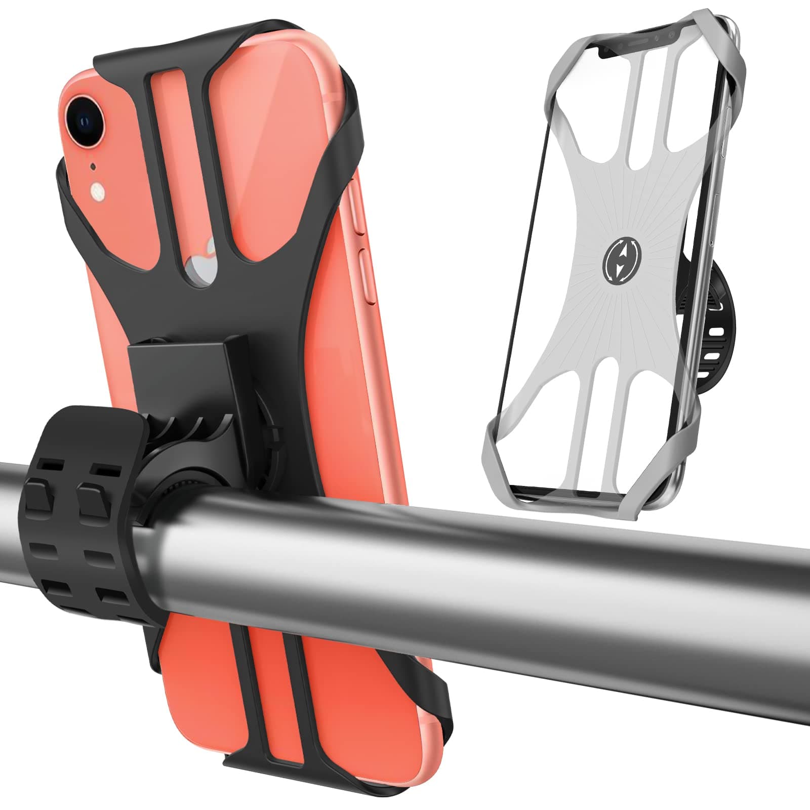 Motorcycle Bike Phone Mount Universal Bicycle Cell Phone Holder, [Detachable, 2 Pack] 360° Rotatable & Premium Silicone Design for Cycling Handlebar, Compatible with All 4.0''~6.7'' Cellphones