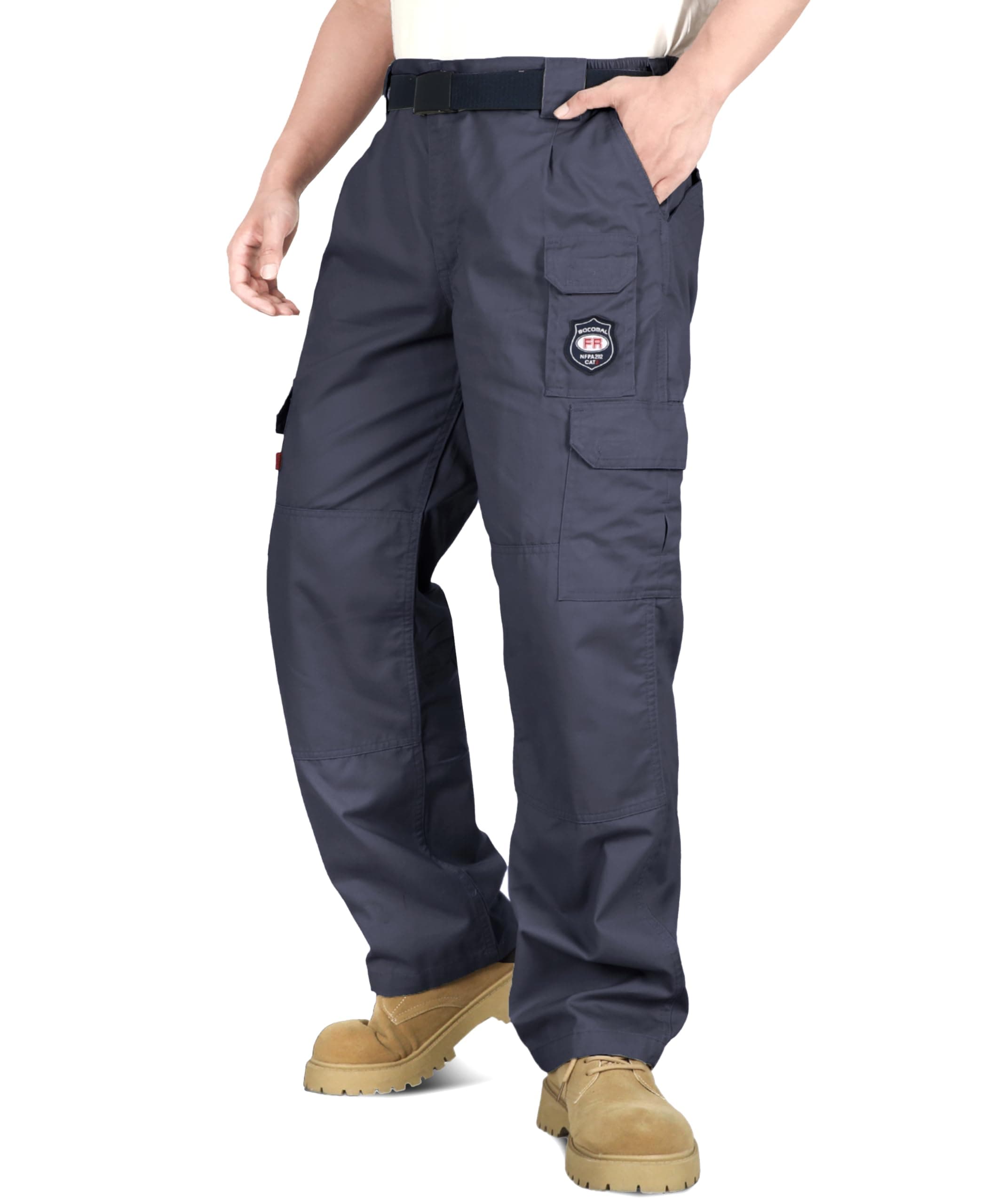 BOCOMAL Men's FR Cargo Pants Flame Resistant Pants Midweight 7.5oz (7 Pockets) Multi-Pockets FR Pants