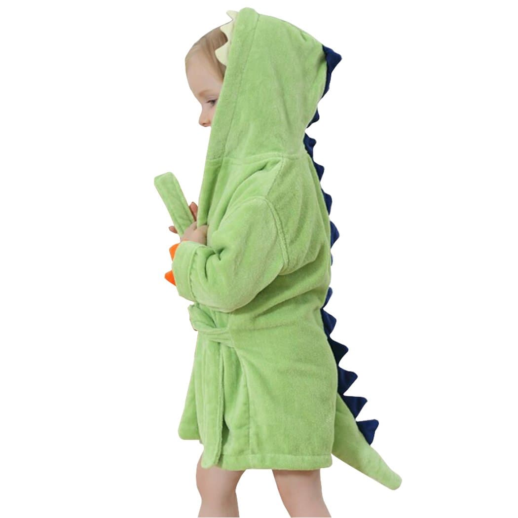 C-YOUNG Kid's Cotton Towel Animal Dinosaur Hooded Bath Robe (Green)
