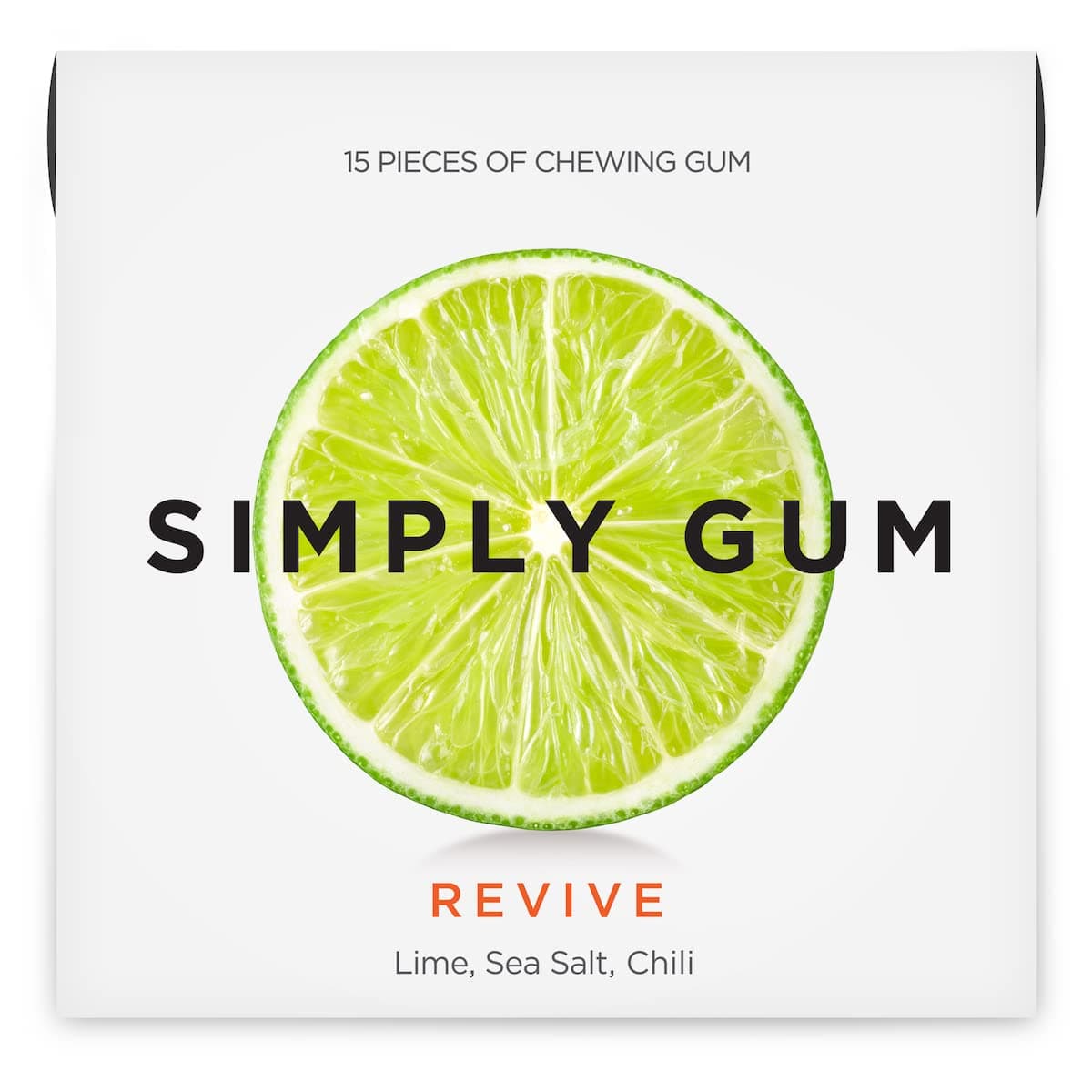 Simply Gum | Natural Chewing Gum | Revive with Lime | Pack of Six (90 Pieces Total) | Plastic Free + Aspartame Free + non GMO