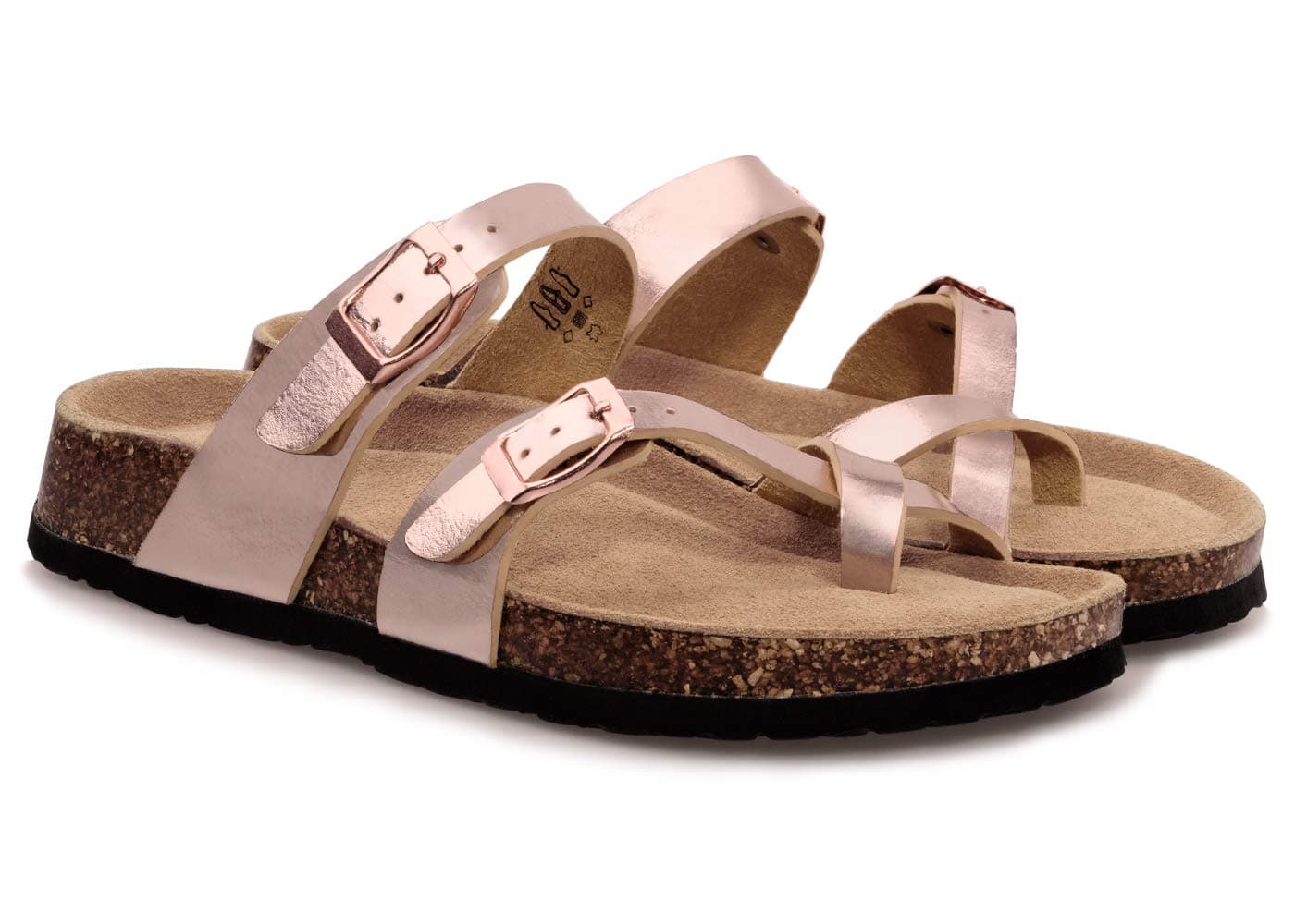 MIXIN Sandals for Women Comfy Slide Flat Cork Footbed Bronze Sandals 9 M