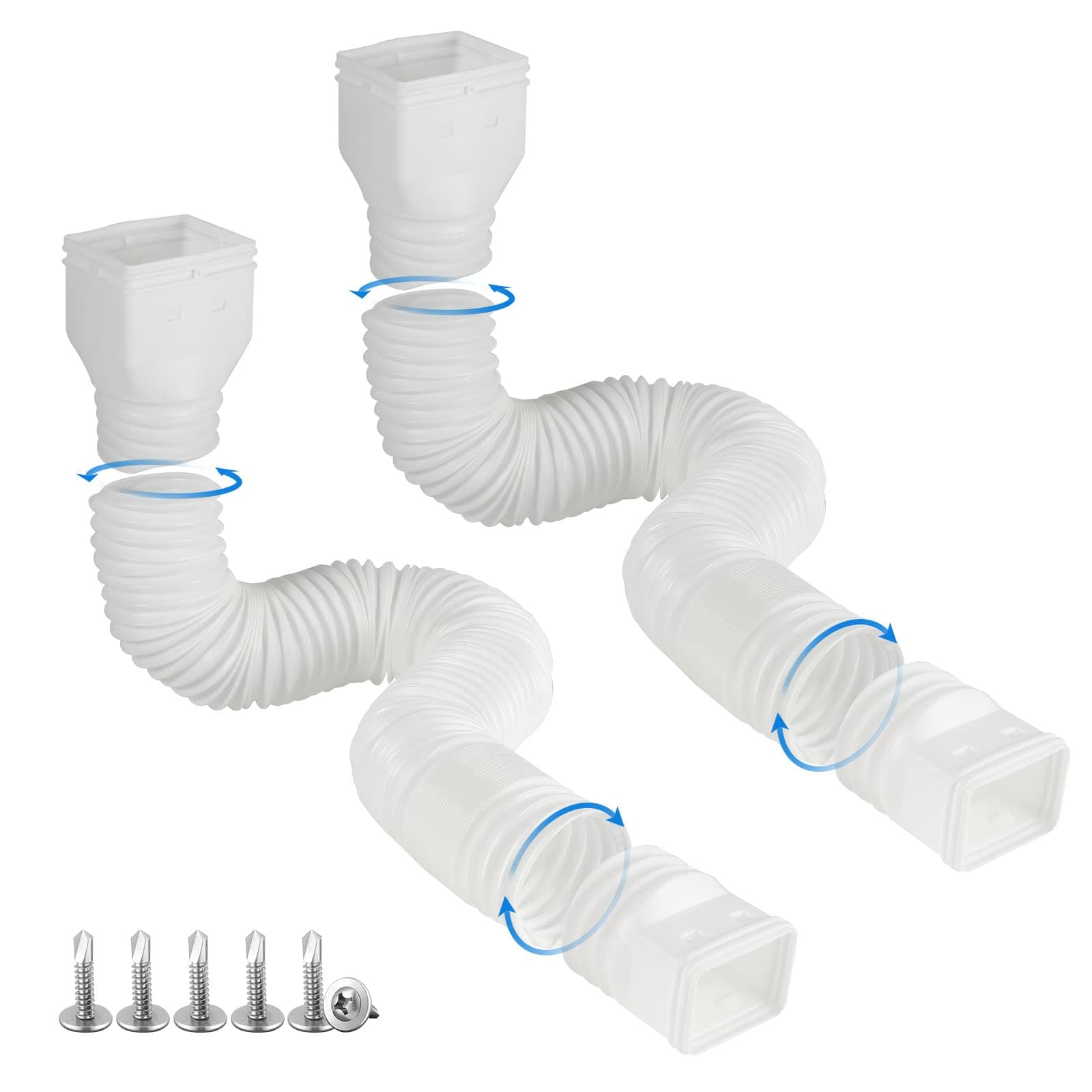 White 2-Pack Rain Gutter Downspout Extensions Flexible, Drain Downspout Extender,Down Spout Drain Extender, Gutter Connector Rainwater Drainage,Extendable from 21 to 58 Inches.