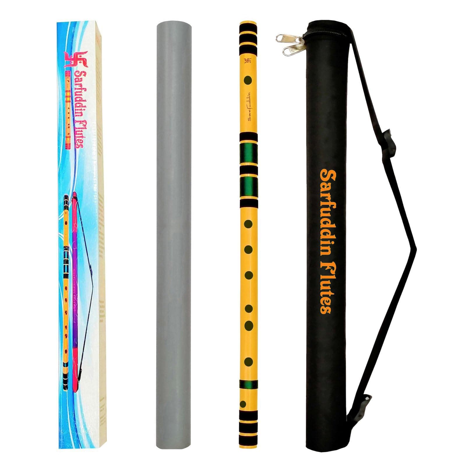 Sarfuddin Flutes C Natural Medium Right Hand Bamboo Flute Bansuri Tuned 440Hz Size 19 Inches With Carry Bag