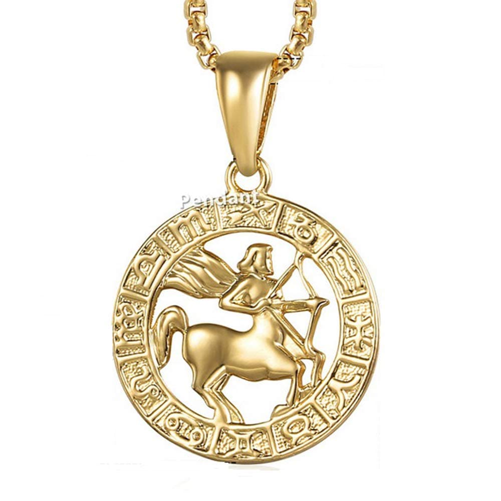 Necklace Men'S Women'S Zodiac Sign Gold Pendant Necklace Aries Leo Wholesale Dropshipping 12 Constellations Jewelry, Gp365 Sagittarius,24Inch 60Cm Chain