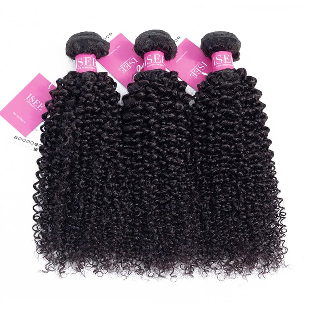 ISEE Hair 9A Grade Mongolian Kinky Curly Hair Extension Virgin Human Hair Weaving 3 Bundles Kinky Curly Virgin Hair 100% Human Hair Weaves Extension Mongolian Virgin Hair (20 20 20inches)
