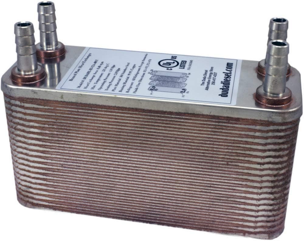 Duda Energy HX1240:HB12 B3-12A 40 Plate Stainless Steel Heat Exchanger with 1/2" Hose Barb Ports Copper Brazed, 3.8" Height, 2.9" Width, 7.5" Length