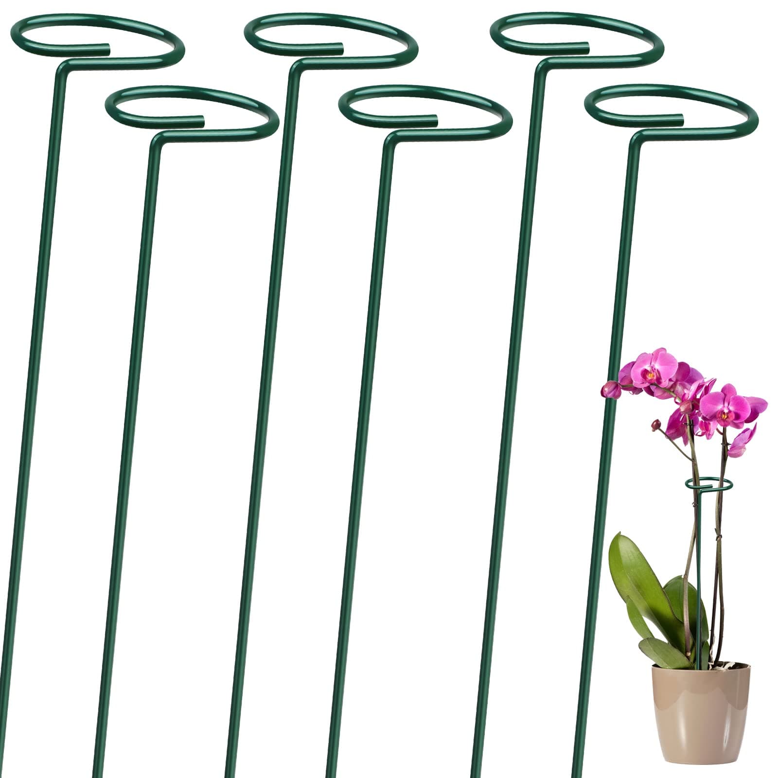 LEOBRO 6 Pack Green Plastic Straight Metal Plant Stake Garden Stakes