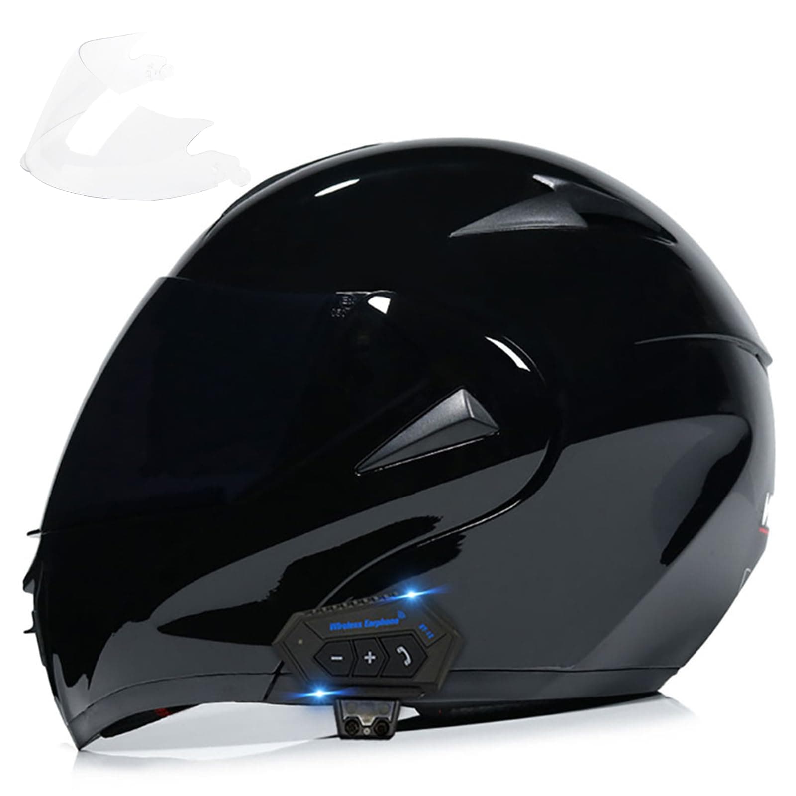 Motorcycle Bluetooth Modular Helmet, DOT Approved Dual Visor Full Face Flip up Bluetooth Integrated Motorcycle Helmets for Adults Men Women