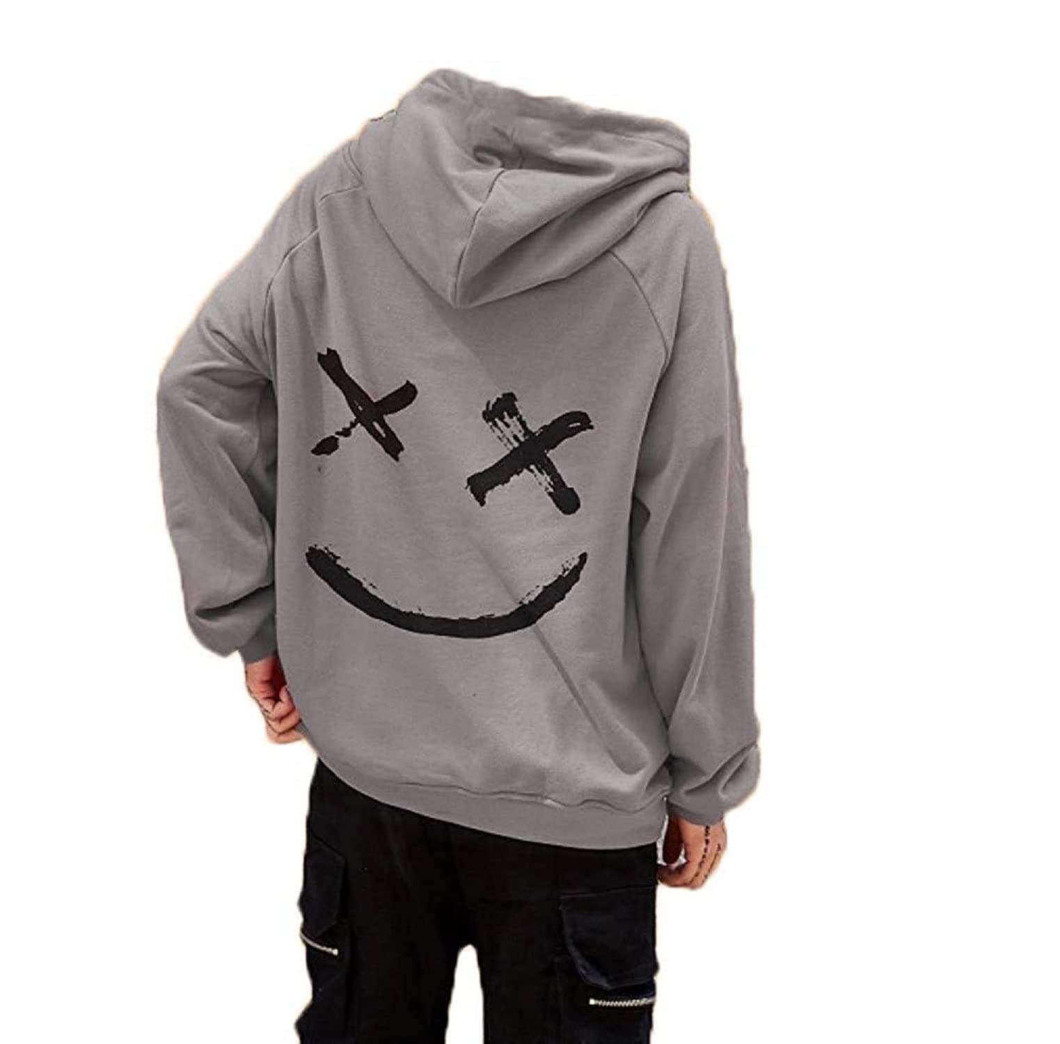 Men´s Hip Hop Hoodies Oversized Contrast Color Smile Face Fashion Tops Jacket Long Sleeve Patchwork Sports Hoodie Streetwear