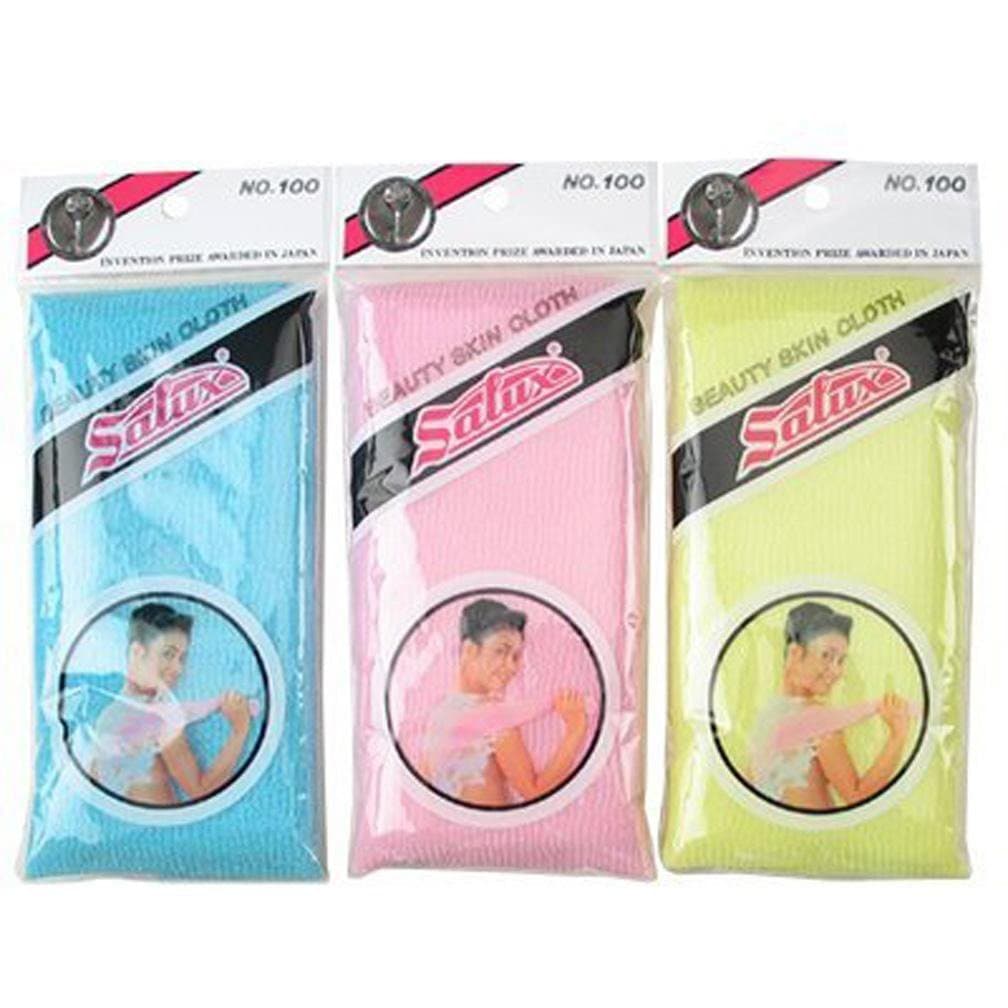 Salux Nylon Japanese Beauty Skin Bath Wash Cloth/Towel (3) Blue Yellow And Pink