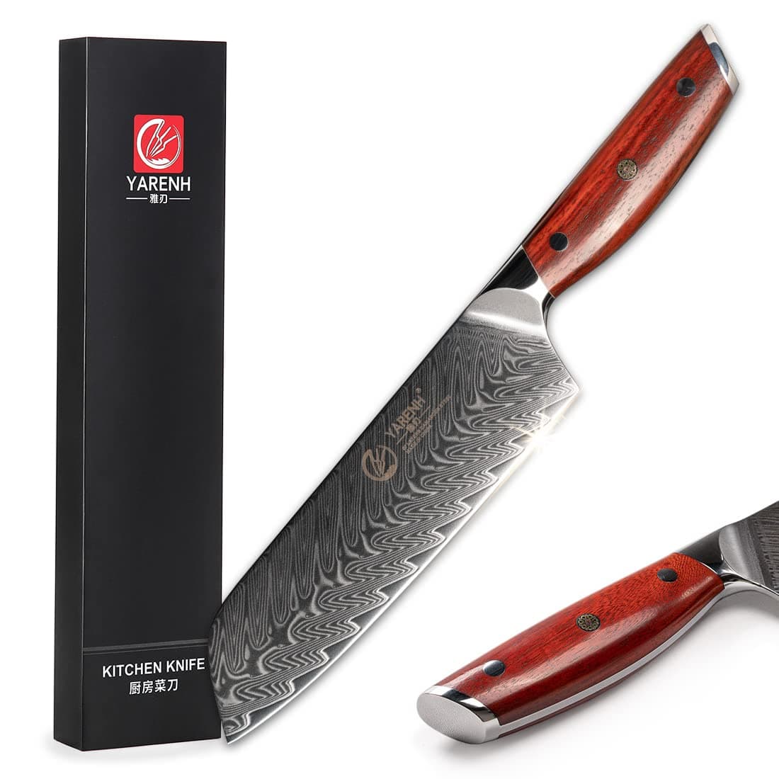 Kitchen Knife Professional - Santoku Knife 7 inch - High Carbon Japanese Damascus Steel Blade & Dalbergia Wood Handle,Gift Box Packaging,Sharp Chef Knives - KTF Series