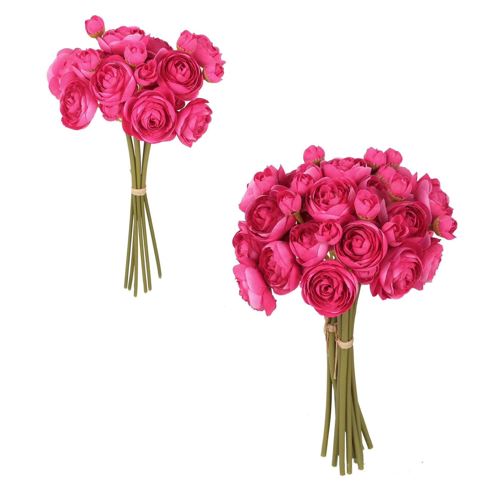 IPOPU Hot Pink Flowers Artificial Ranunculus 2Bouquets Silk Flowers with Stems 12PCS Mini Fake Flowers for DIY Wedding Bouquet Bridal Shower Decorations Floral Filler Flowers Centerpieces (Hot Pink)