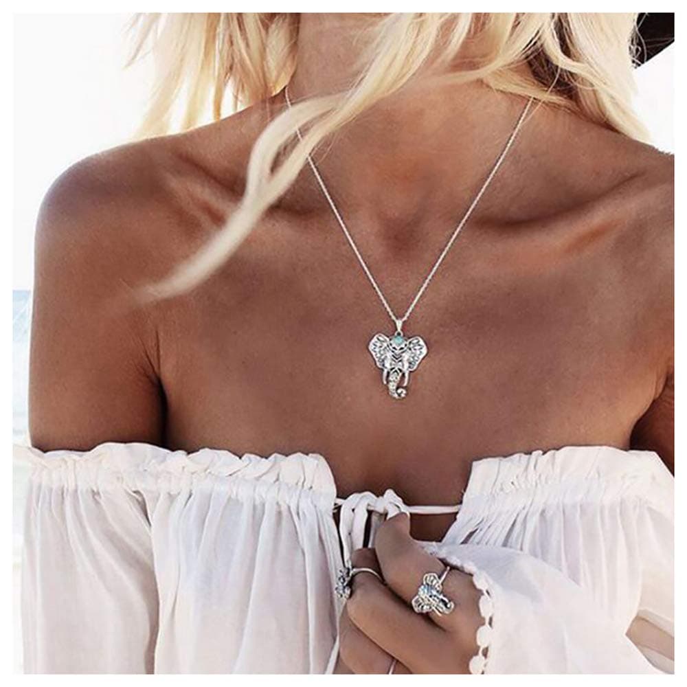 AimimierAfrican Choker Necklace Elephant Necklace Elephant Head Charm Pendant Necklace Beach Jewelry for Women and Girls