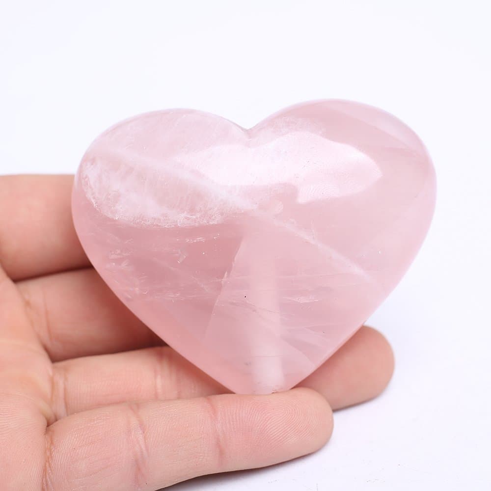 Natural Rose Quartz Heart Pink Quartz Healing Gemstone Love Carved Polished Carved Palm Worry Stone Reiki Balancing