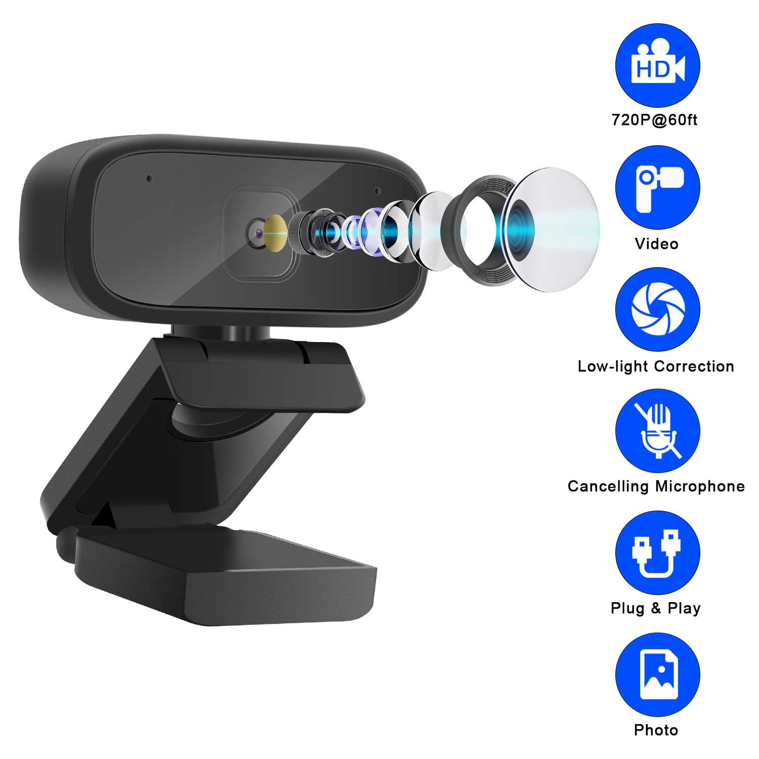 Innosinpo Webcam Ultra HD 720P【2020 Newest】 USB PC Webcam Light Correction Noise-Reducing Mic Gaming Computer Camera for Live Streaming, Gaming, Calling and Conferencing