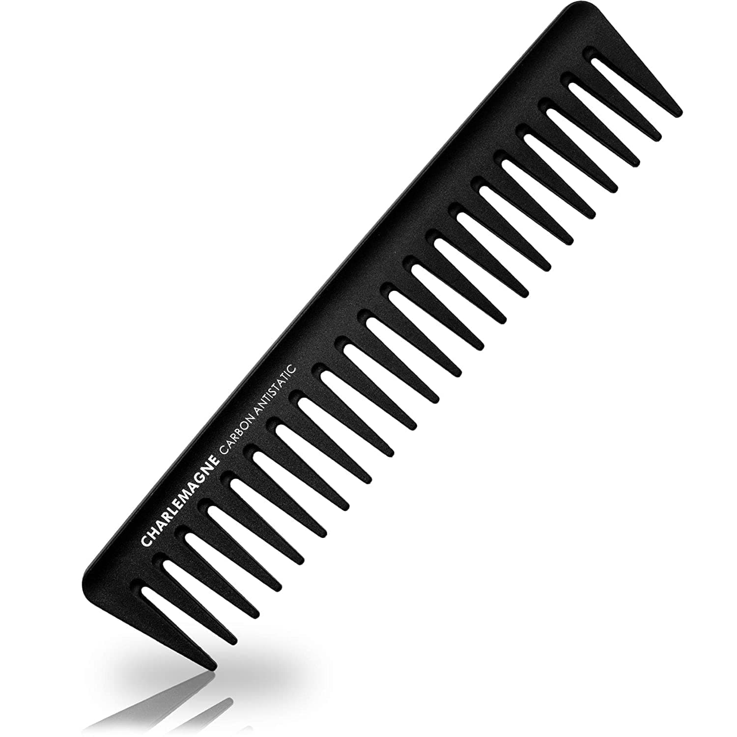 Charlemagne Carbon Wide Tooth Comb - 19 cm - Antistatic Detangling with Wide Tooth Comb for Curls - Ergonomic Grip for Shatterproof Styling Tool for Men