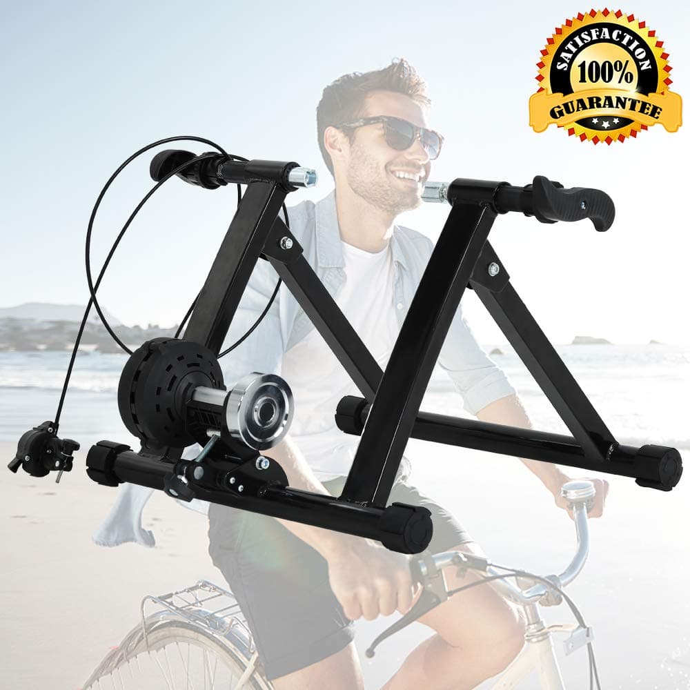 Bike Trainer Stand Bicycle Indoor Riding Bicycle Trainer Bike Exercise Stand Stationary Mountain Road Mag Cycling Stand for 26-28" or 700c Wheel Bicycle Trainer Smart 5 Adjustable Speed Resistance