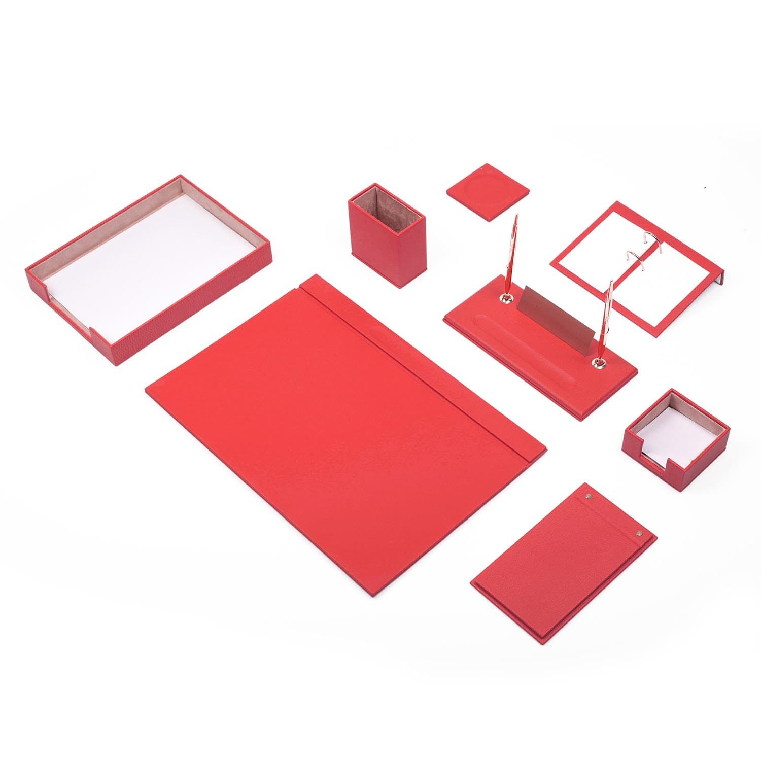 Mira 10 Piece Office Set Desk Mat Set Leather with Document Holder – INDIVIDUAL Nameplate in 9 Colours red