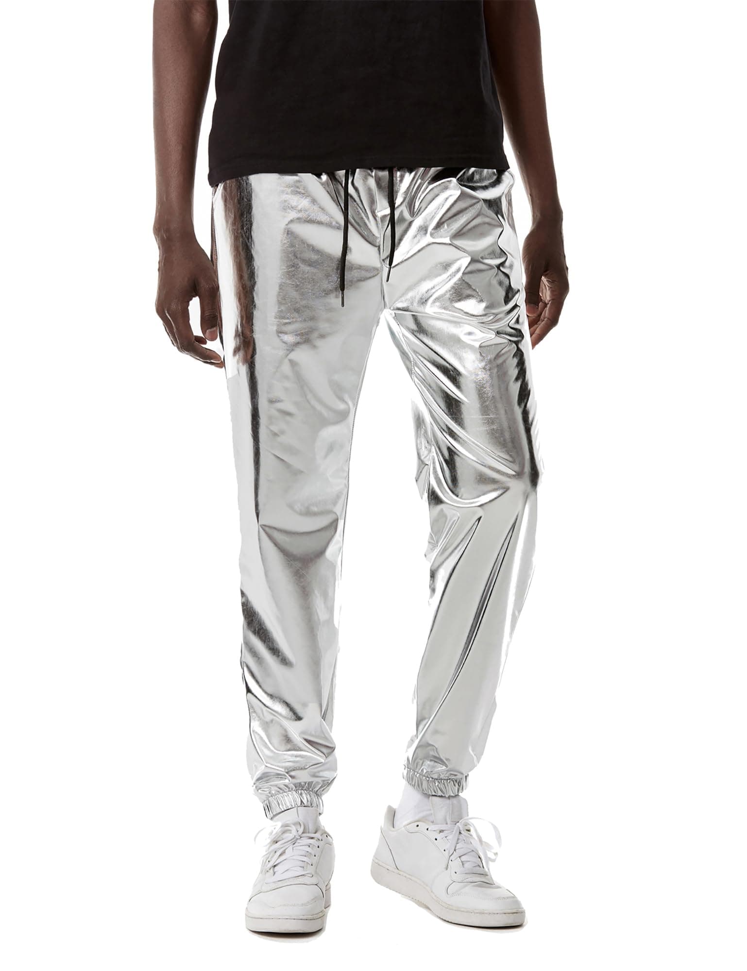 Mens Metallic Shiny Sweatpants Disco Party Elastic Trousers