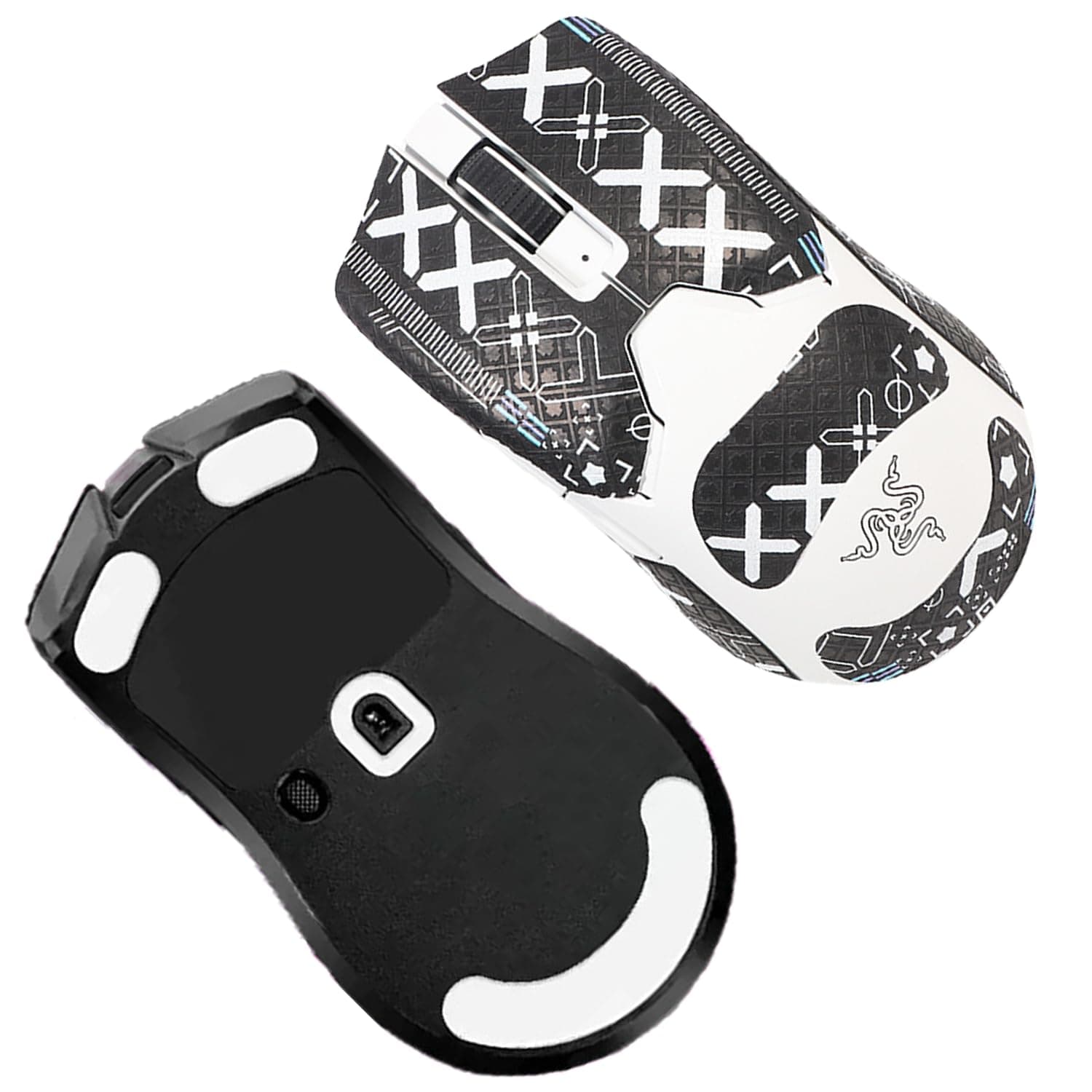 Mouse Grip Tape Full Coverage for Razer Viper V2 Pro,NOUKAJU Rounded Curved Edges Mouse Feet Skates,Self-Adhesive PreCut Sweat-Resistant Professional Mice Upgrade Kit(Foot pad + Black Mouse Grip Tape)