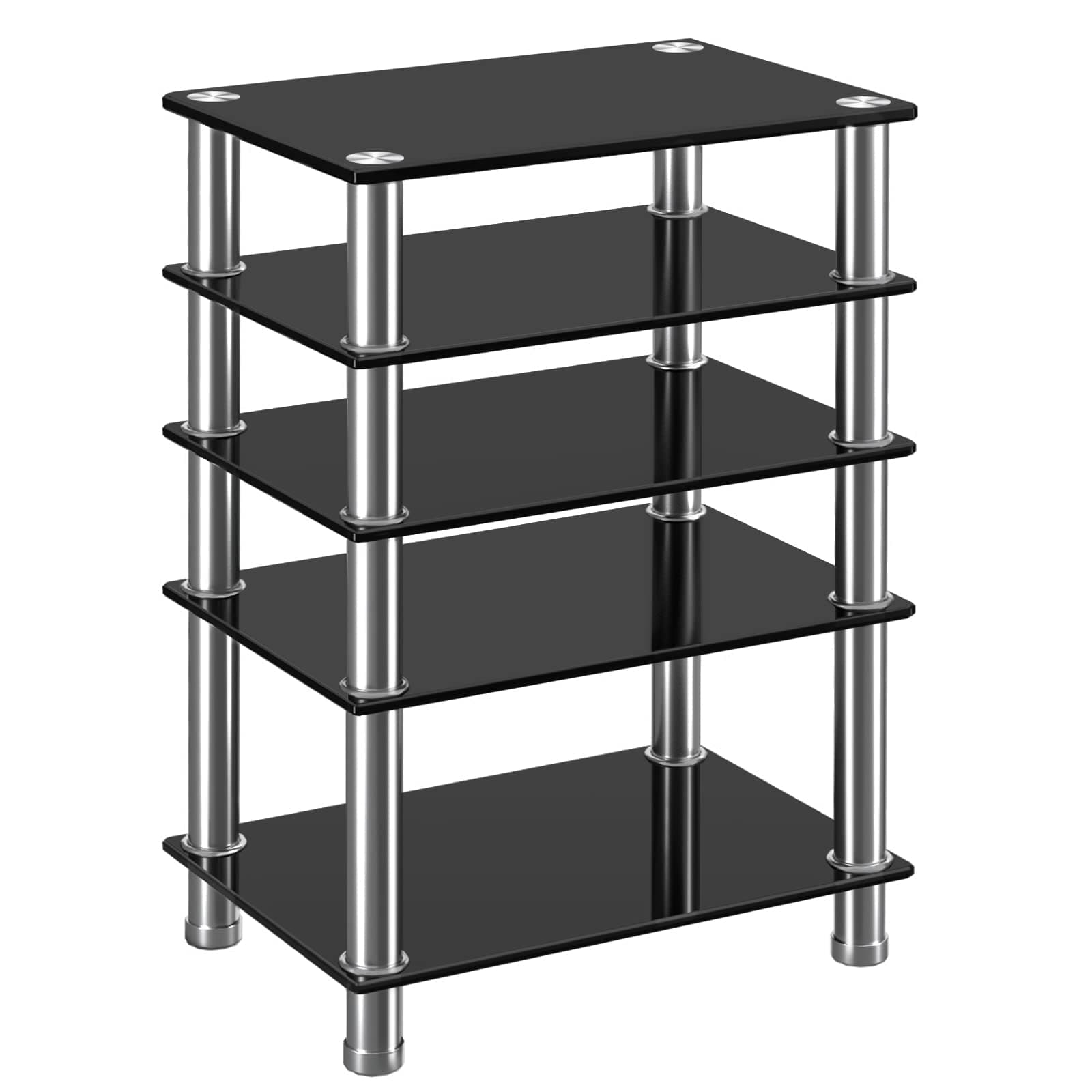 RFIVER HiFi Racks and Stands Audio Rack Cabinet AV Shelf TV Table Stand 5 Tiers Tempered Glass Shelves for Turntable Record Player DVD Stand Audio Entertainment Unit Media Cabinet