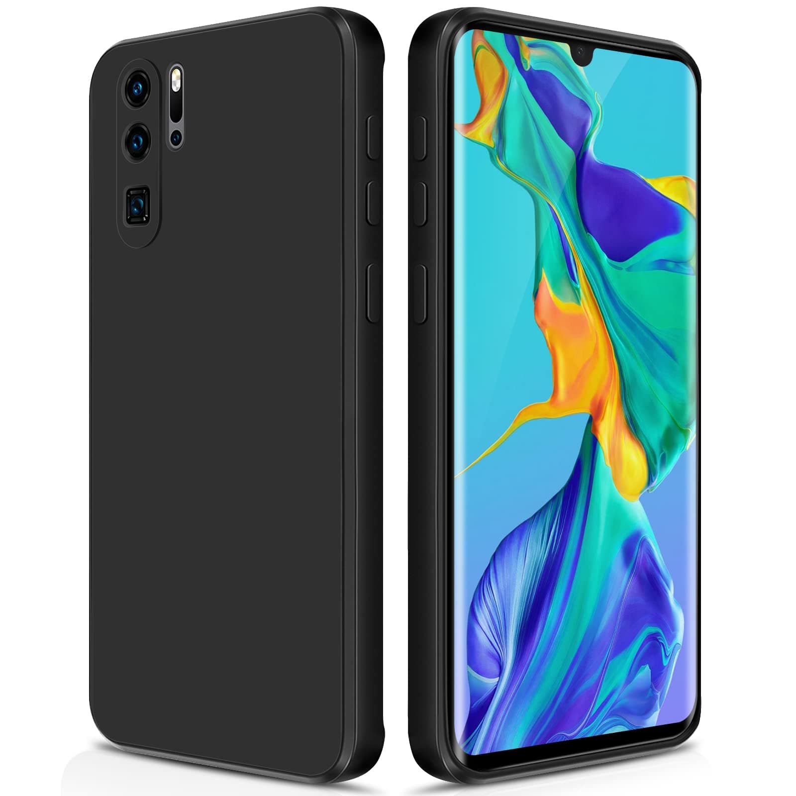 GiiYoonCase for Huawei P30 Pro, Silky Full Body Silicone Case, Shockproof Protective Cover with Microfiber Lining (Black)