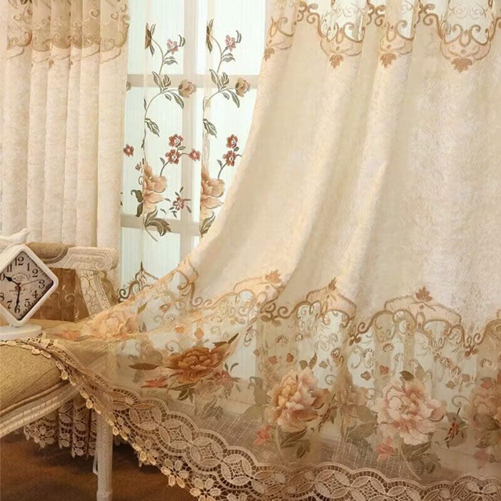 Luxury Embroidered Cloth Curtain for Living Room 84 inch Length Custom Romantic Elegant Luxurious Delicate Embroidery Drape Window Dressing Bedroom Grommet Top 1 Panel 52x84 inch