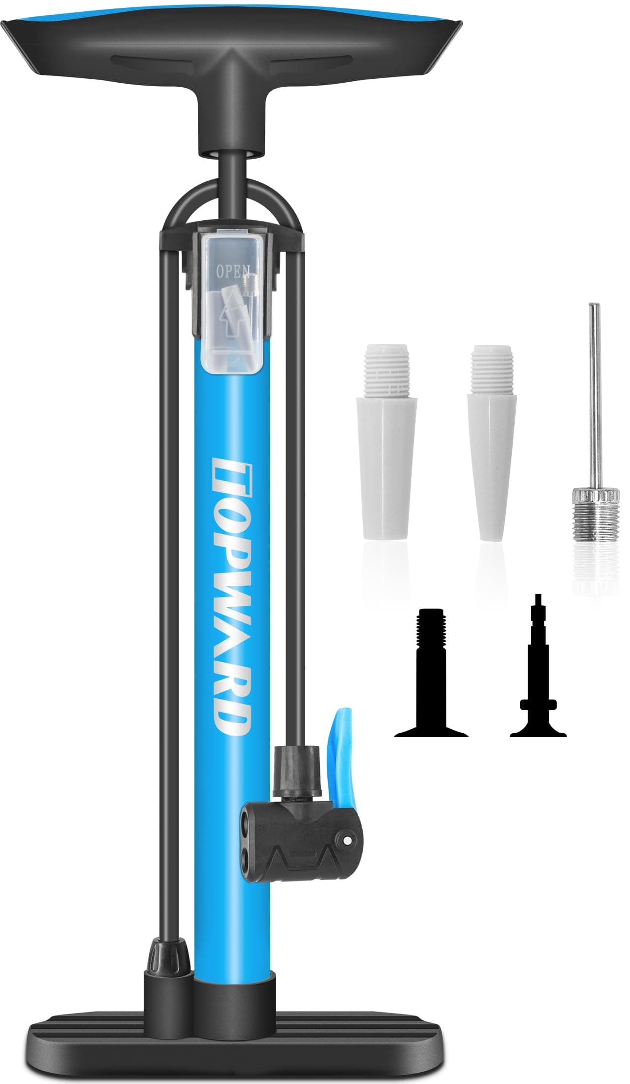 Bicycle Tire Pump Portable, Hand Air Pump for Bike Exercise Balls Inflatables, Fits Presta & Schrader Valve, Bike Floor Pump with Ball Pump Needle for Soccer Volleyball Basketball Inflator