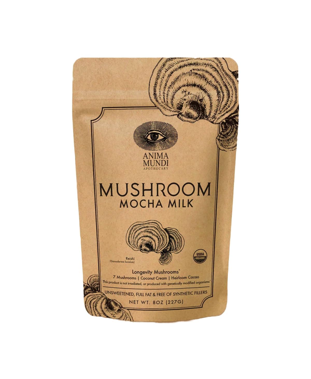 Mushroom Mocha Milk - Organic Dairy-Free Creamer with Coconut, 7 Mushrooms and Cacao - Vegan Coconut Cream and Mushroom Powder for Coffee, Tea and More (8oz / 227g)