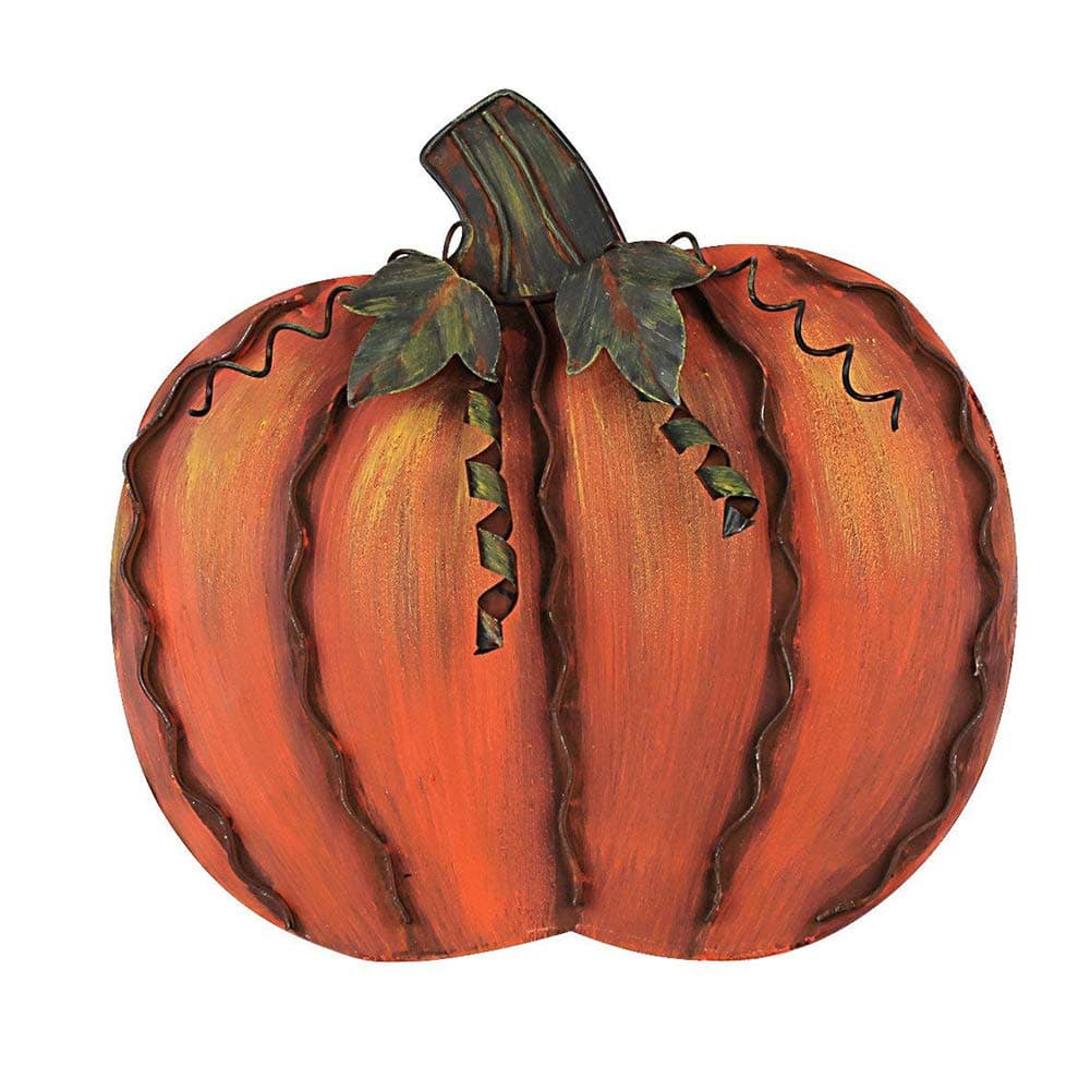 Metal Fall Pumpkin Decor, Indoor Outdoor Standing Flat Pumpkin Decoration for Autumn Harvest Thanksgiving Halloween Decoration Home House Kitchen Decor 12"X12"X1" (Metal Pumpkin Decor A)