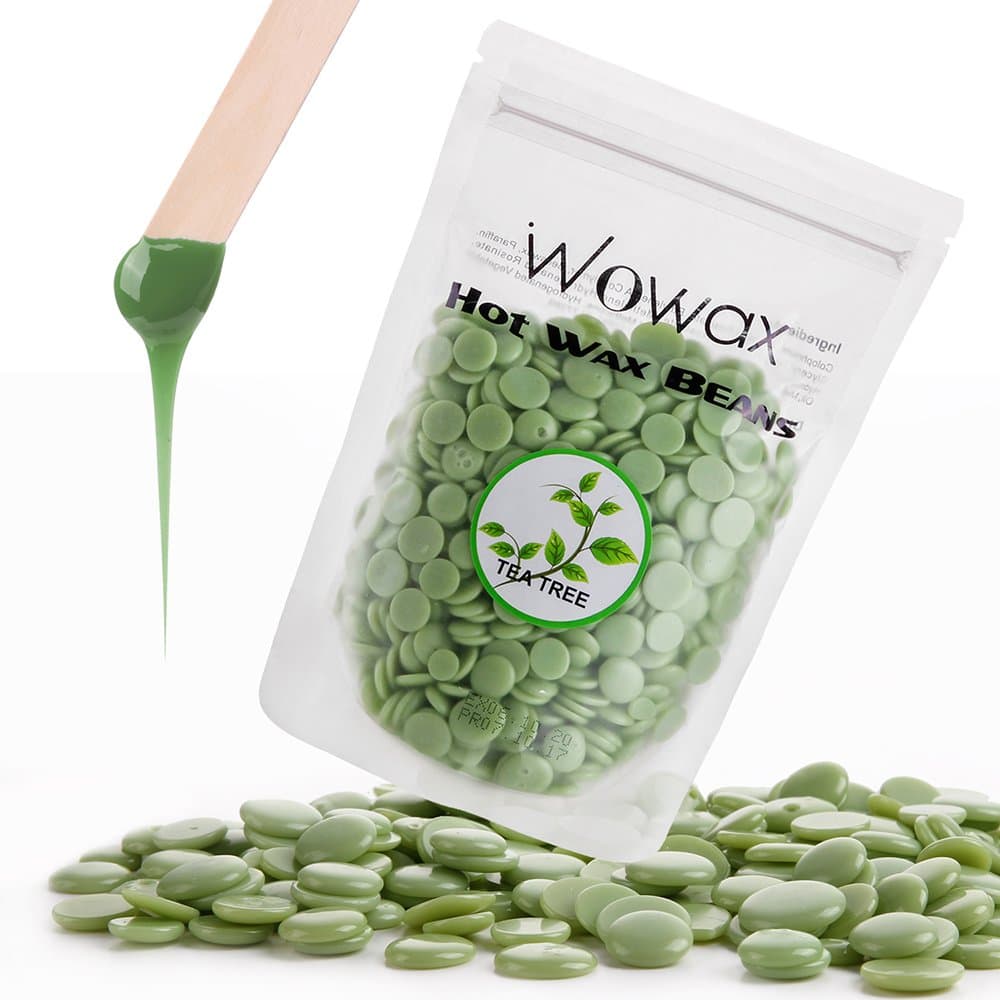 Wowax Green Hard Wax Beans for Facial Hair, 10.5oz/300g Stripless Hair Removal Hot Wax Beads For Body, Lips, Armpits, Eyebrows and Sensitive Skin, Tea Tree