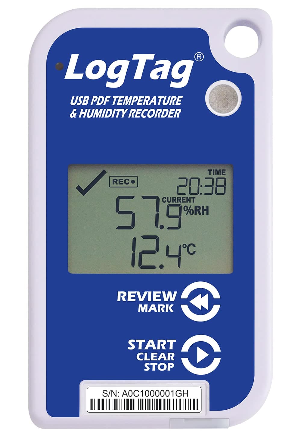 LogTag UHADO-16 Multi-Purpose Data Logger Temperature Humidity 16000 Reads with Display with USB White Blue