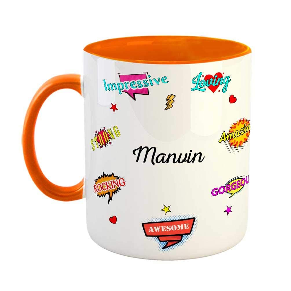 FABTODAY Ceramic Coffee Mug - Best Gift for Happy Birthday, Anniversary, Return Gift, Everyday Gifting, Color - Orange, Name - Manvin