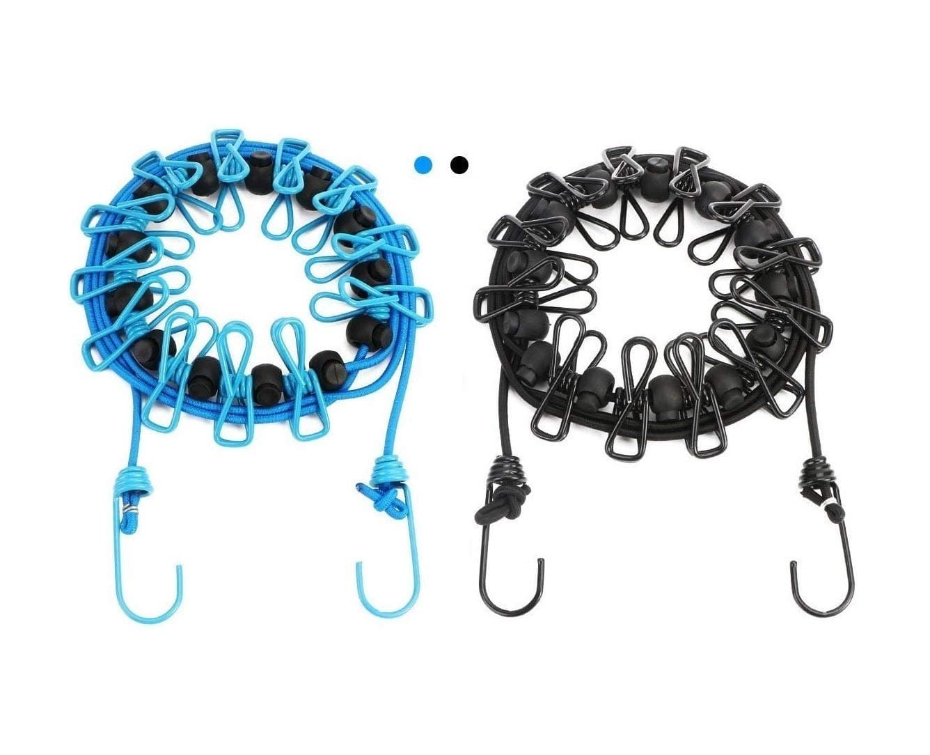 2 Pack Portable Clothesline with 12 Clothespins, Windproof Travel Stretchy Retractable Elastic Laundry Clothes Line for Backyard, Vacation Hotel, Balcony Drying