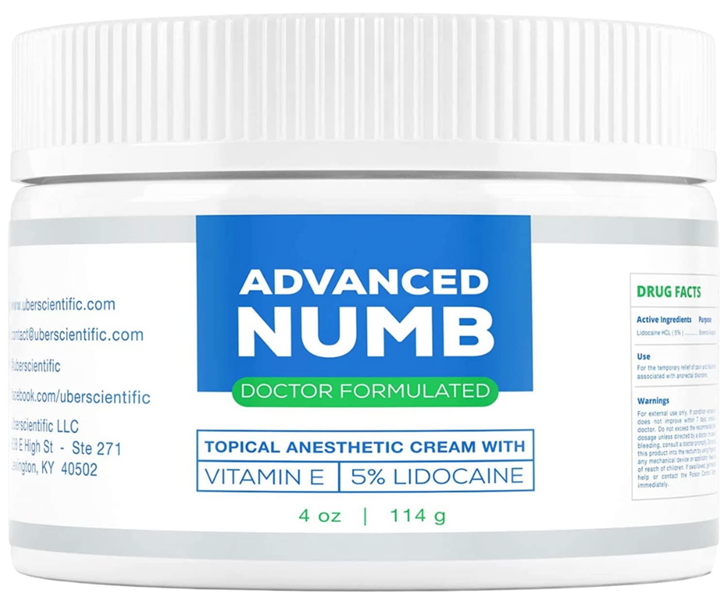 UberScientific Advanced Numb (4 oz) 5% Lidocaine, Pain Relief Cream, Lidocaine Ointment, Numbing Cream, Made in USA