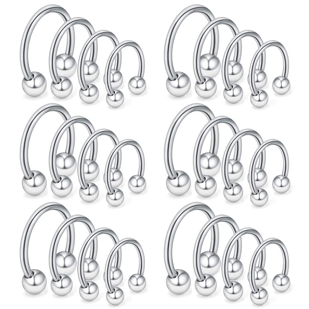 24-36PCS 16G 14G 12G Surgical Steel Nose Septum Horseshoe Earring Eyebrow Tongue Lip Nipple Helix Tragus Piercing Rings 6-19mm